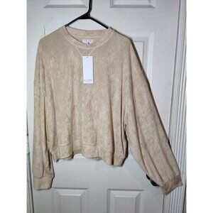 Allfenix Terry Towel Oatmeal Pullover Casual Sweater Dolman‎ Sleeve L NWT